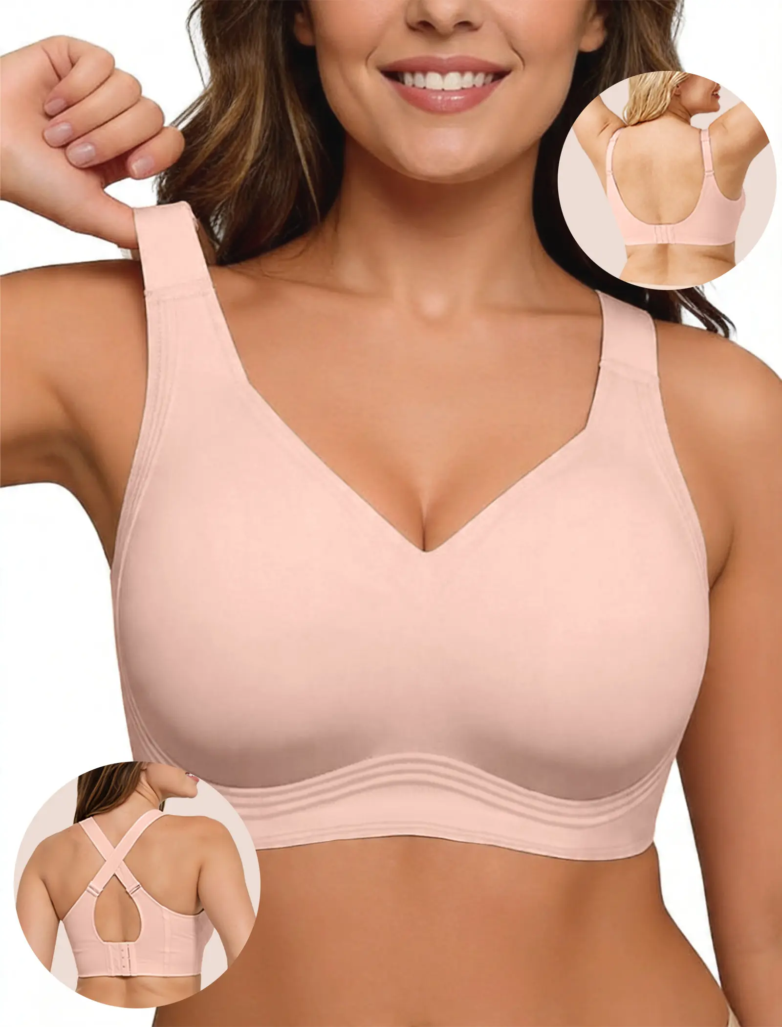 Soft Intention Wireless Jelly Bra W-Shaped Jelly Bra Full Coverage Seamless Bra with Adjustable Straps