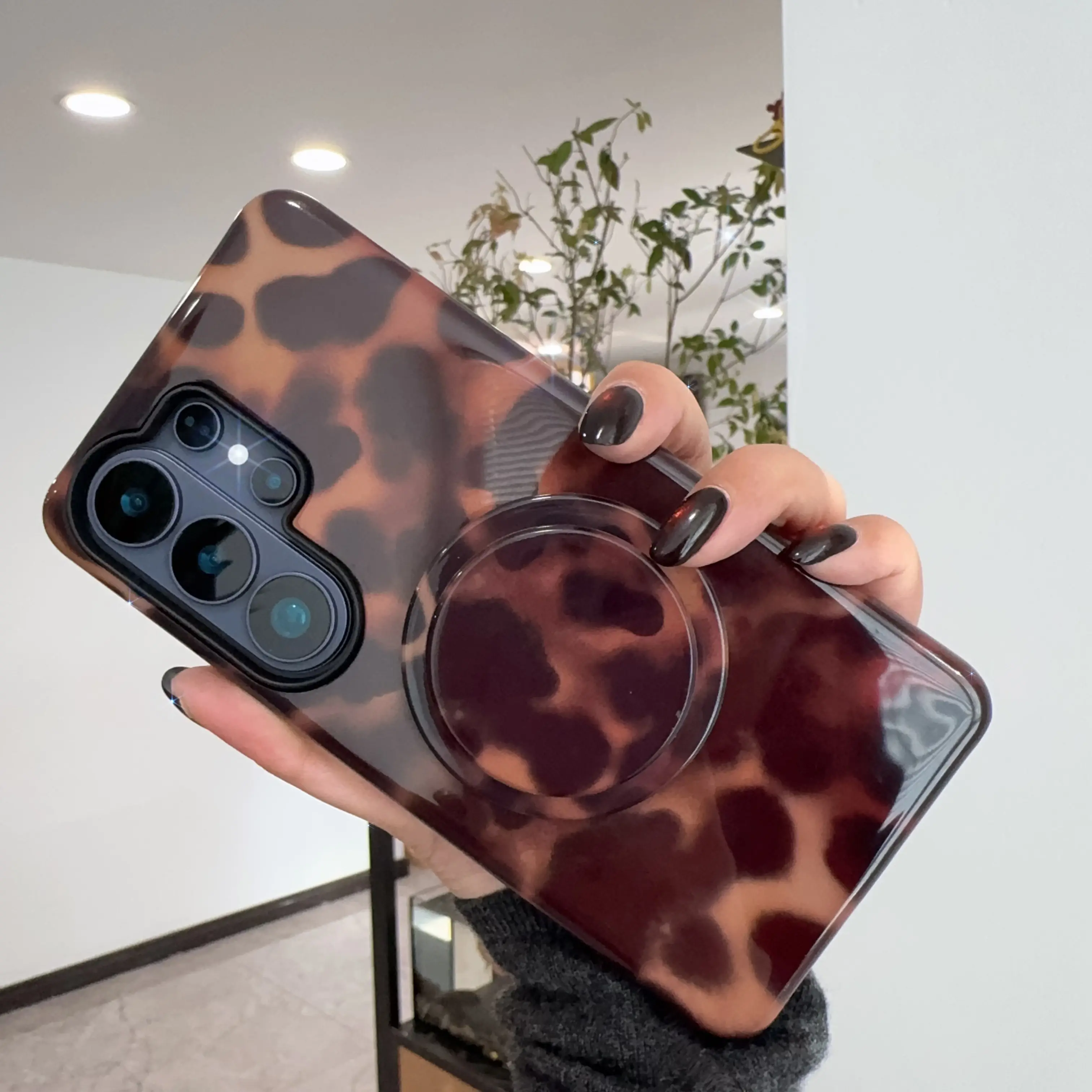 MagSafe-Compatible Brown Leopard Art Phone Case for Samsung Galaxy Series S26, S26 Plus, S25, S24, S23 Ultra - Women's Shockproof Cute Accessory with Magnetic Back, Magsafe Snapon, Wireless Charging Compatibility, Bold Charm