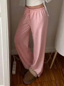 Women's Casual Comfortable Lightweight Loose Straight Leg Pants, Slimming Drape Long Pants, Daily Sportswear, All Seasons, Wide Leg