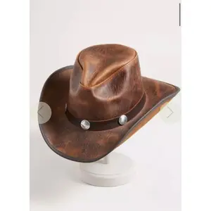 Classic Western Brown 100% Genuine Leather Fancy Unisex Cowboy Hat