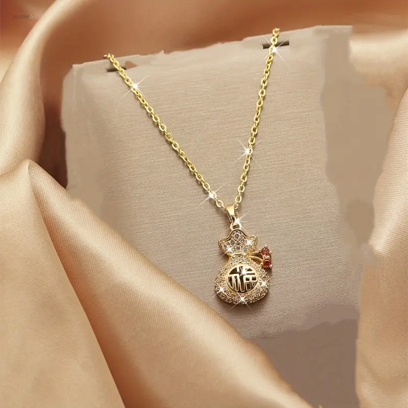 Dainty Minimalist Fortune Money Bag Pendant Necklace, Women’s Luxury Niche‑Design Lucky Charm Jewelry, Elegant Versatile Accessory for Daily Wear, Dating & Casual Occasions,back to school,back to school haul