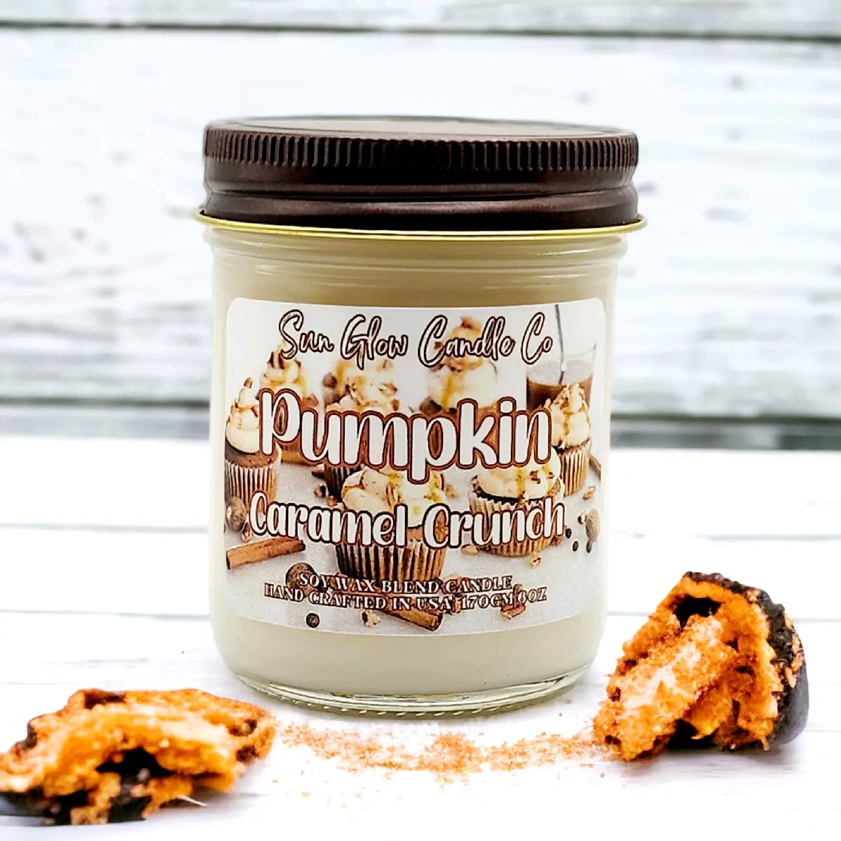 PUMPKIN CARAMEL CRUNCH SCENTED 6OZ SOY WAX BLEND CANDLE