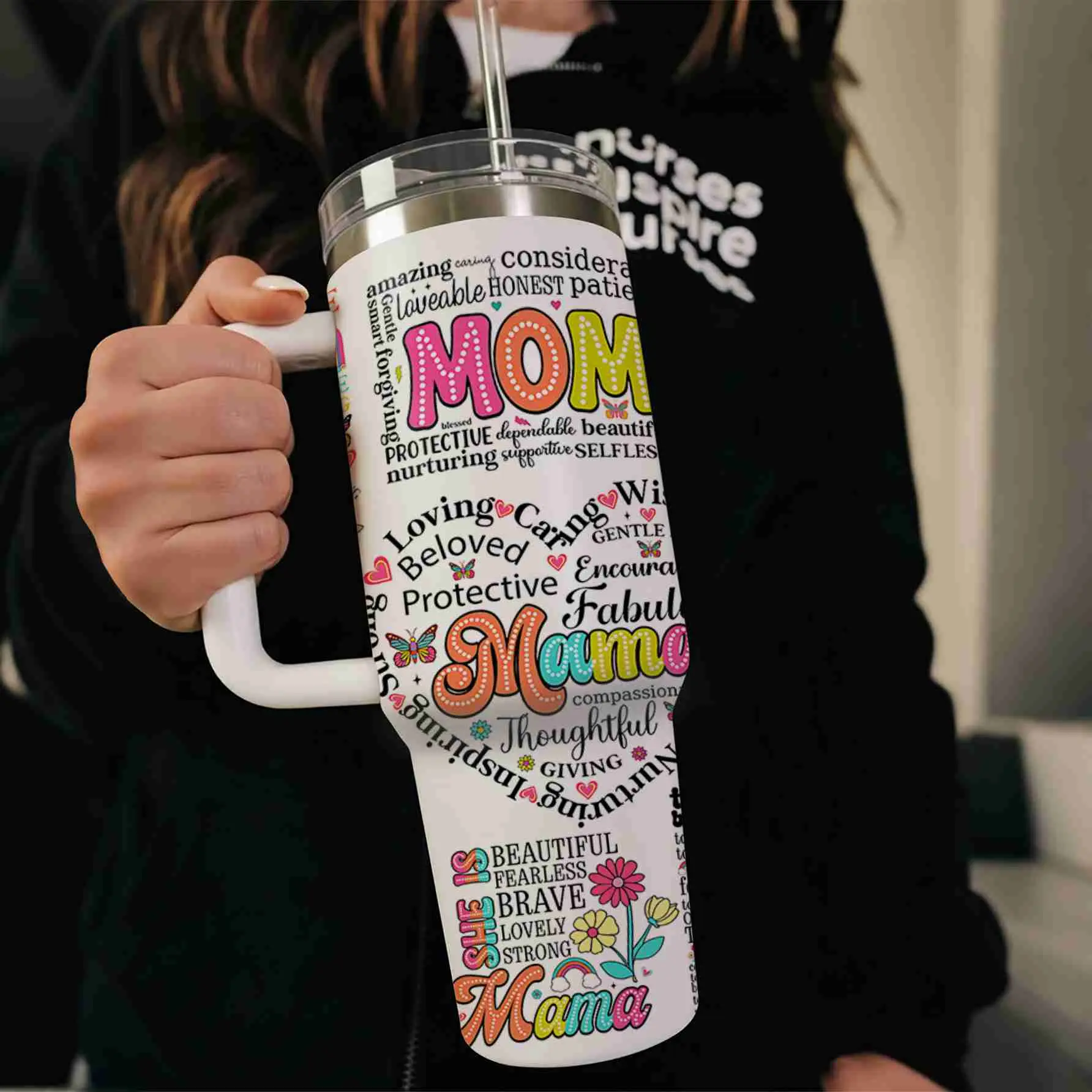 40oz 304 Stainless Steel Insulated Water Bottle - Portable Drink Tumbler with Lid and Handle, Suitable for Car, Travel, Mom Gift, Kitchenware Drinkware for Gifting Hope, Flasks