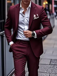 2pcs Men's Slim-Fit Tailored Suit Set - Navy Blue Wedding & Business Elegant Suit with Notch Jacket & Trousers, All-Season Formal Wear for Groom, Groomsmen, Corporate Events - Hand Wash/Dry Clean (No Stretch)