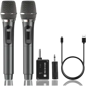 Wireless Microphone, Dual Handheld Cordless Microphone System with Rechargeable Receiver, 50H Duration, 200ft Range, Karaoke Microphones for Singing, Wedding, DJ, Party, Speech (Black)
