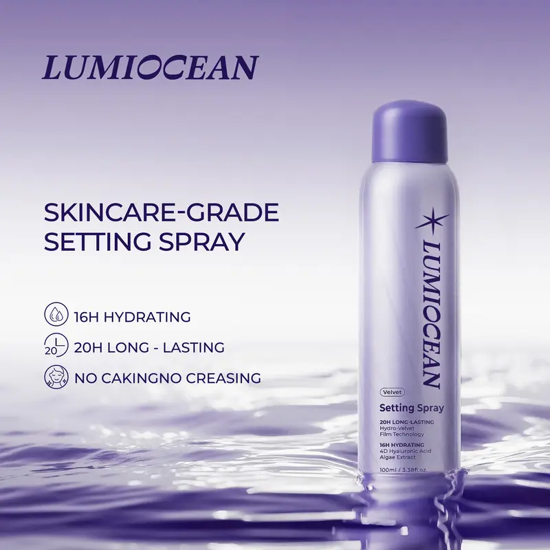 LUMIOCEAN Cosmetic Type Makeup Fixing Sprayer - 4D Hyaluronic Acid, Dual-Chamber, Algae Extract, 20-Hour Long-Lasting Wear, 16-Hour Moisturizer, Lightweight Aerosol, 3.38 fl oz, Shine Enhancing Radiant Glow for Adults