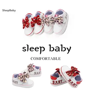 Baby Girl Sneaker, Non-slip Bow Letters Leopard Print Flats First Walking Shoes For Casual Daily Leopard Print Lightweight Breathable Toddler Sneakers