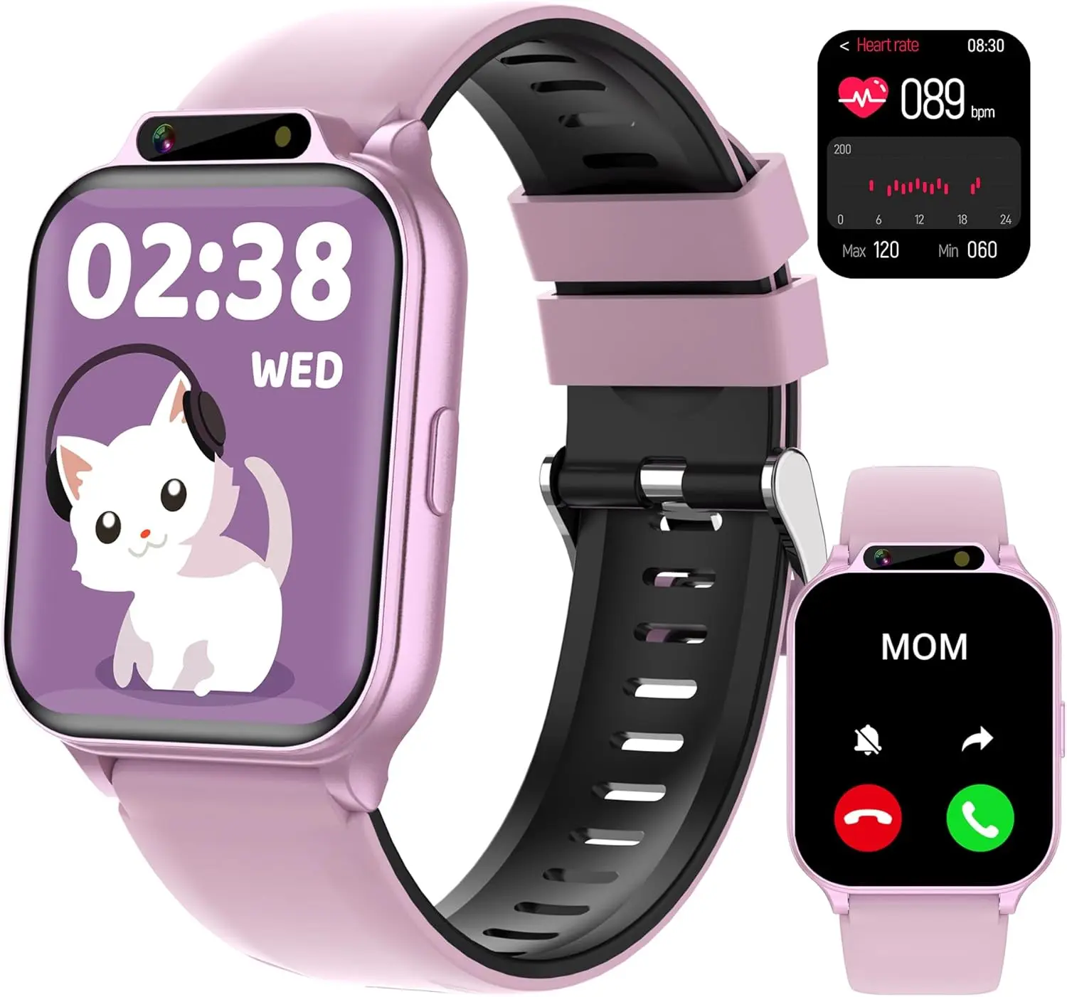 Kids Waterproof Smart Watch for 4-13 Year Old Girls, with Fitness Tracker, Pedometer, Heart Rate Tracking, SpO2 Monitor, Stress Monitor, Flashlight, HD Touch Screen, Camera, Games, Music Player, Batteries, APP Support, Girls' Kids' Gift Touchscreen Smartw