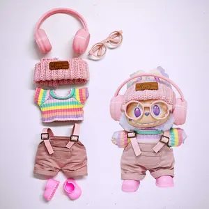 Adorable Labu-bu Clothes Set - Rainbow Top + Pink Overalls | Kawaii Fashion Outfit for Collectors(no doll)