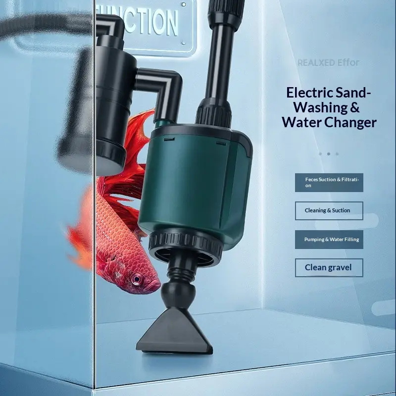 5-in-1 Adjustable Electric Aquarium Gravel Vacuum, Multifunctional Fish Tank Cleaning Tool with Strong Suction for Vacuuming Waste Residue and Dirt, Suitable for Freshwater and Saltwater Household Tanks