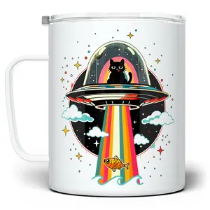 LOFTIPOP UFO Cat Fish Abduction Mug, Fun Retro Paranormal Sci Fi Cup Drinkware, Designed and Printed in the USA by Loftipop