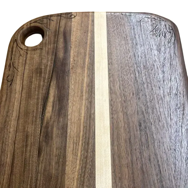 Black Walnut Cedar Custom Handcrafted Cutting Board with Flower Engraving Unique Design for Kitchen Use Knives Wood Chopping Wooden
