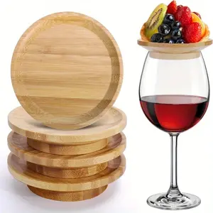 6PCS Party Bamboo Wine Glass Topper Coasters for Wine Glasses, Charcuterie Topper Cup Decorations for Parties, Restaurants & Bars