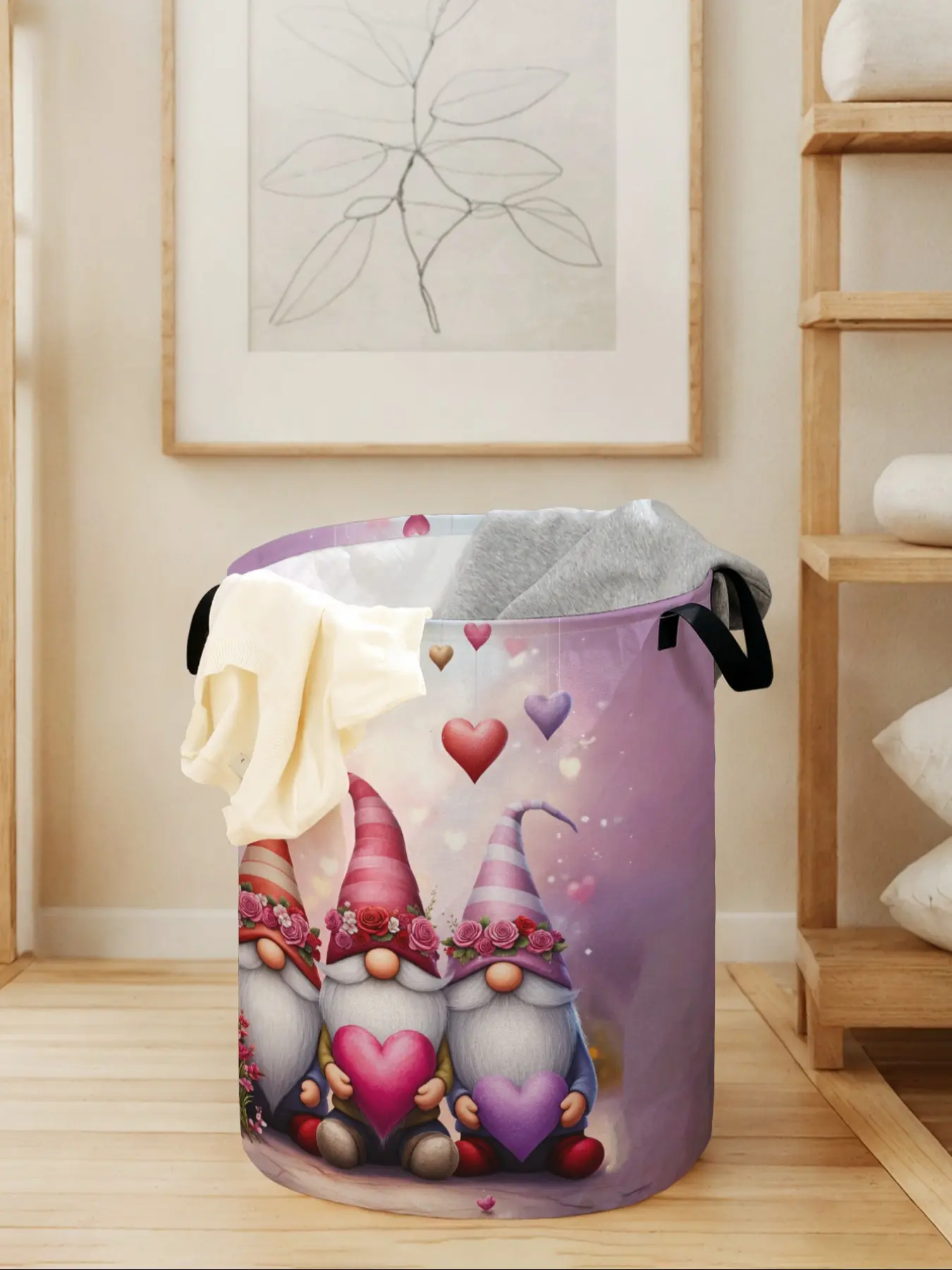 Christmas Gnome Printed Laundry Basket with Handle, Durable Foldable Storage Bin, Large Capacity Toy Organizer, Home Use, All Seasons