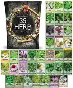 Heirloom Herb Seeds Variety Pack – 35 Non-GMO, Open-Pollinated Seeds for Indoor & Outdoor Gardening, Hydroponics & Survival Gardens