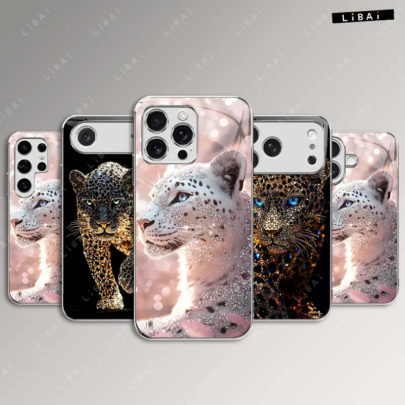 Super cool glass diamond leopard, suitable for iPhone/Galaxy light luxury trend electroplated glass case, suitable for gifts, gifts, good things, recommendations, fashion items--975