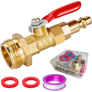 RV Winterize Blowout Adapter Kit 1/4" Male Quick Plug & 3/4" Male GHT Thread, Brass Quick Fitting with Ball Valve for RV, Boat Camper Trailer, Garden Hose, Blowing Out Water to Winterize