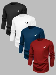 Men's Cartoon Bird Print Round Neck Tee, Casual Loose Long Sleeve Crew Neck T-shirt for Spring & Fall, Fashion Men's Top for Daily Wear Athletic T Shirt
