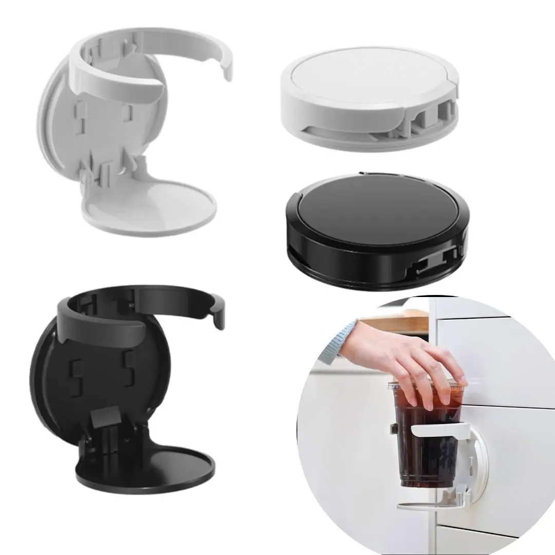 4Pcs No Drill Foldable Wall Mount Cup Holders, Space-Saving Cabinet & Desk Drink Organizer Fit Stanley & Hydroflask, Black & White Adjustable Bottle Rack for Coffee Mugs, Home, Office, Truck, RV, Camper, Boat & Indoor Drink Storage Supplies