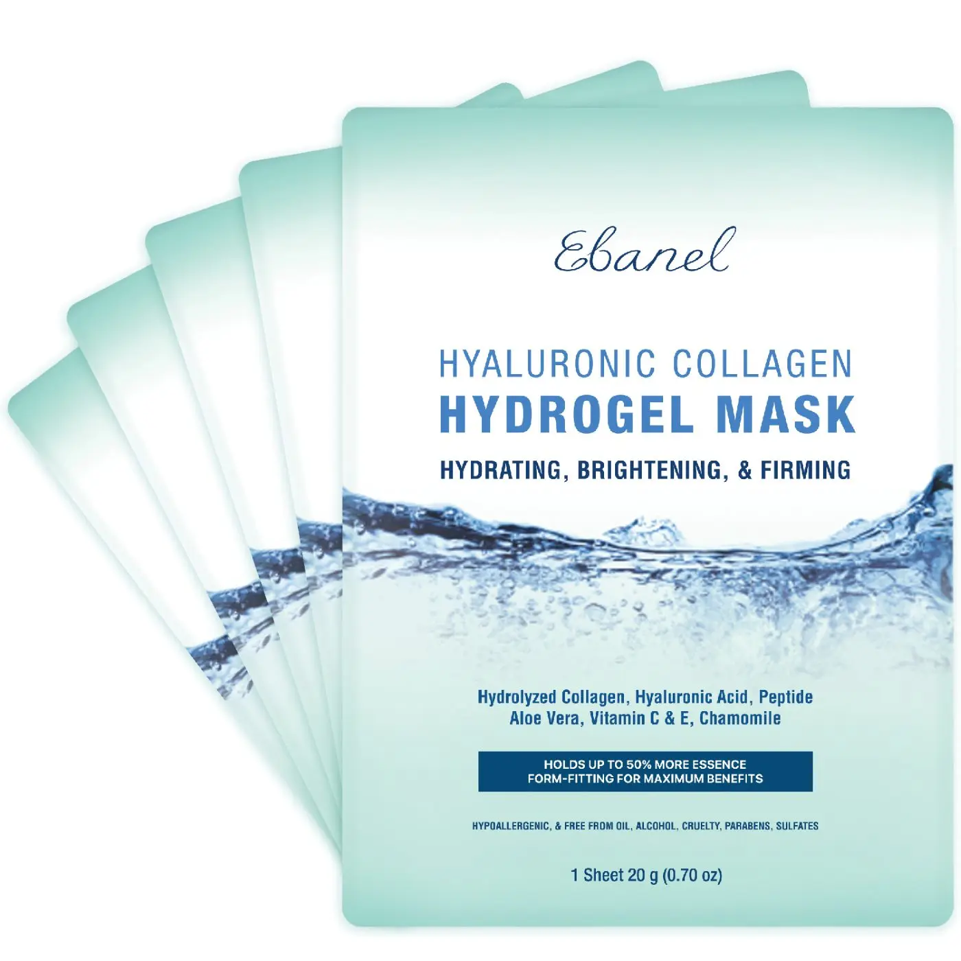Instant Glow Boost, Ebanel Hydrogel Collagen Mask Set (5 Sheets) Hyaluronic Aloe