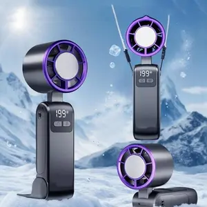 5-Speed Turbo Handheld Fan with USB-C Battery and Digital Screen | Portable 5-in-1 Mini Fan Featuring Rapid Cooling Plate for Traveling, Work, and Outdoor Use