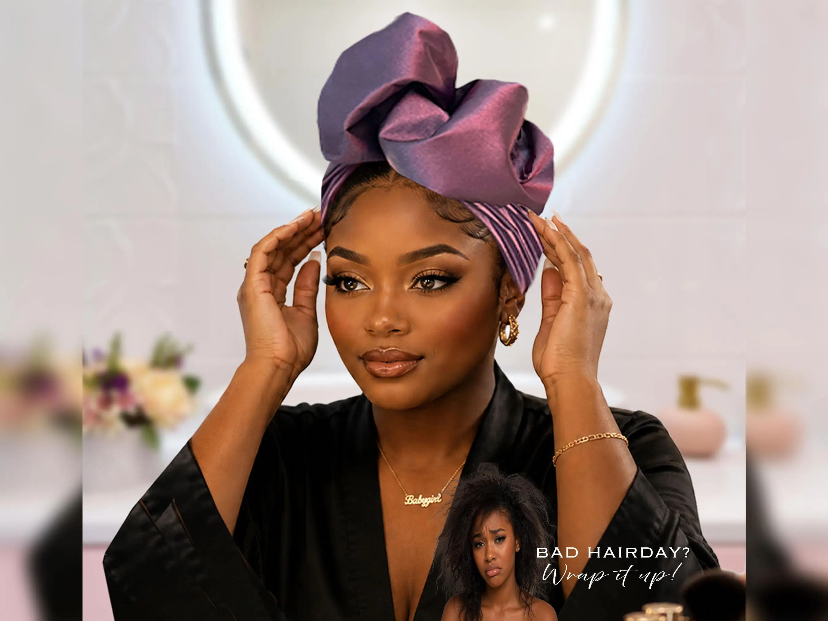 Handmade Satin Turban with Wire | Adjustable Head Wrap | Soft Elastic Hair Wrap | Protective Style for Natural Hair | Travel Headband