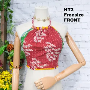 Kantha Halter Top,Vintage Bohemian Reversible Halter Top, Summer Hippie Crop Top, Bohemian Style, Boho Festival Upcycled Fashion, Backless Top Cotton