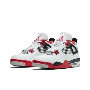 White and Red Mid-Top Retro Basketball Shoes