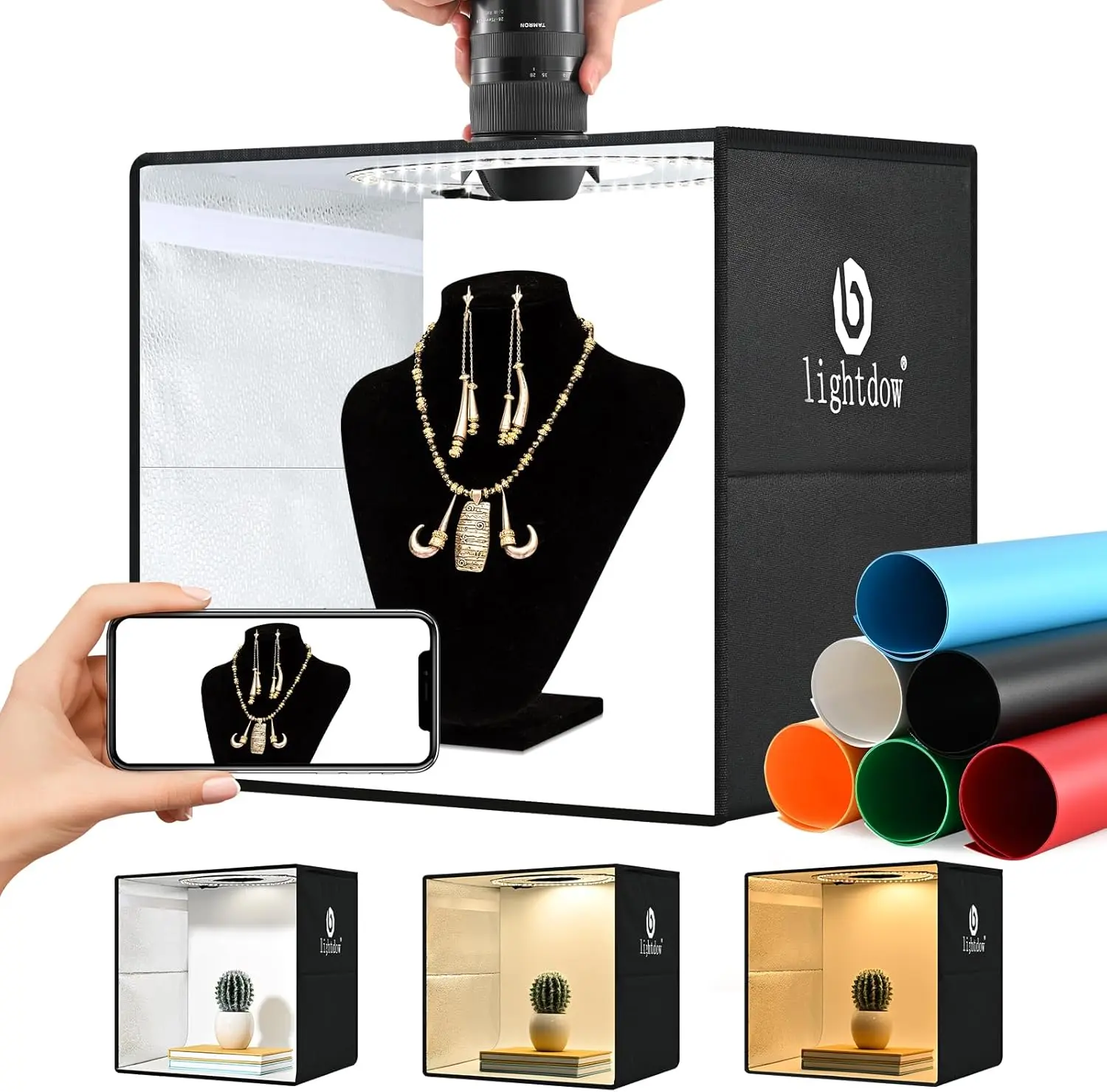 Lightdow Photo Studio Light Box Kit Shooting Tent Kit with 120pcs LEDs & 6 Backdrops for Professional Product Photography Portable, Dimmable, Versatile