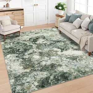 GARVEE Abstract 8x10 Green Rugs for Living Room, Washable Modern Green Area Rug for Bedroom Non Slip,Ultra Thin Low Pile Large Carpet for Dining Room Home Office, 8'x10'
