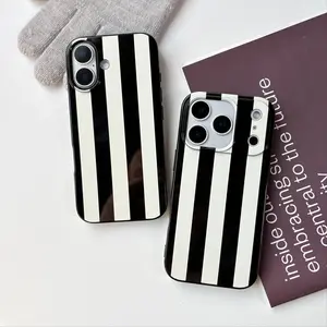 Fashionable Classic Black White Stripe Pattern Soft TPU Protective Phone Case Cover Casing Suitable for iPhone 17 Pro 16 15 14 13 Pro Max Accessories