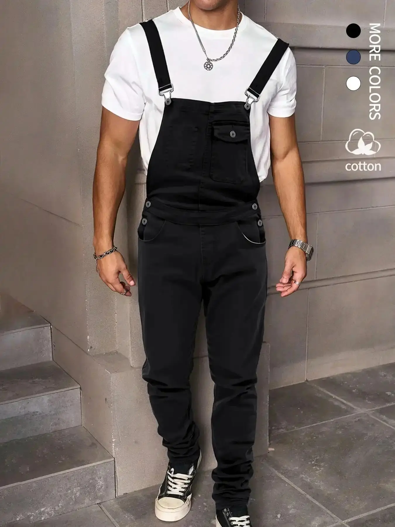 Men's Fashion Slim Fit Denim Jumpsuit, Elastic Jean Fabric Stretchable Adjustable Straps & Pockets, Utility Workwear Overall, All Seasons Casual Washed Harem, wardrobe staple, must have item, everyday wear