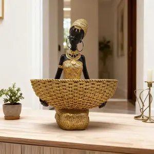 African Tribal Style Resin Sculpture Versatile Decorative Art Storage Piece for Living Room Entryway Bedroom Bookshelf Coffee Corner Decorative Figurines