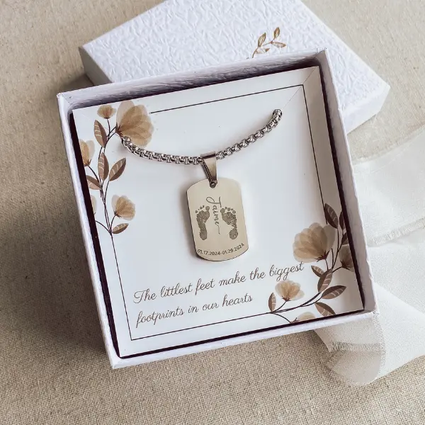 Your baby's footprint engraved on a mini dogtag necklace, stainless steel dog tag charm for men, Father's Day gift, from baby to dad