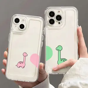 Love Animation Animal Couple Pattern Phone Case for iPhone 11/12/13/14/15/16/17 Pro/Pro Max/Plus Matching Dinosaur
