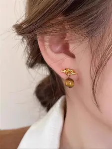 Tiger Eye Stone Decor Dangle Earrings, Elegant Minimalist Earrings, Fashionable Jewelry for Women, Daily Clothing Decor, Trendy All-match & Exquisite Jewelry for Birthday Gift