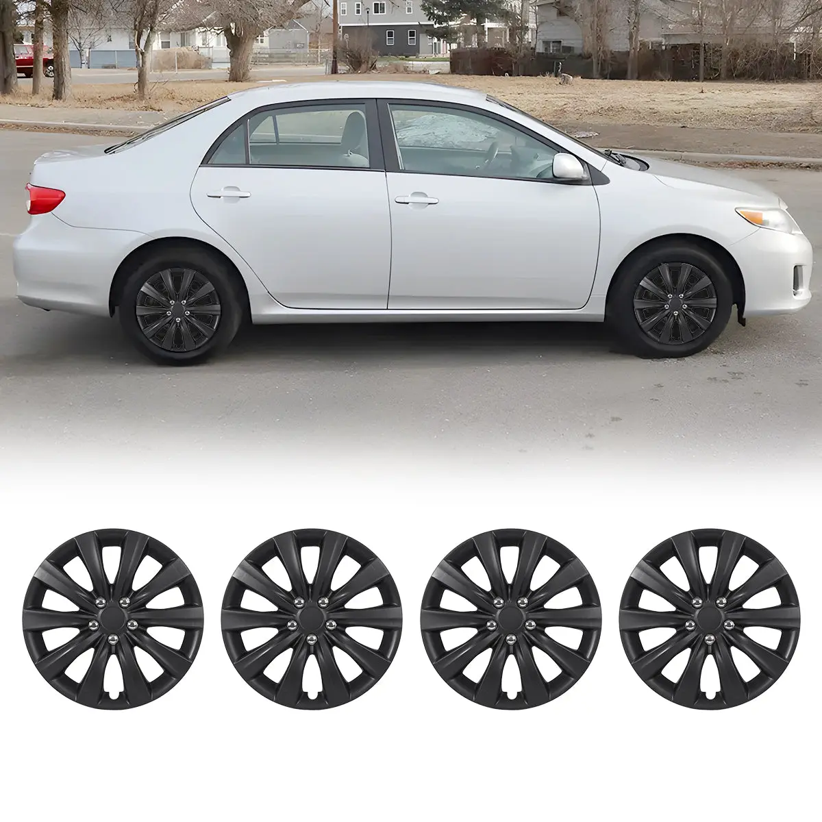 WOLFSTORM 4-Pack 16-Inch 8 Spoke Style Aftermarket Wheel Rim Cover Hubcaps, ABS+PC Durable Material, Easy Installation, for 2014-2016 TOYOTA COROLLA (With Bolts) – Enhance Your Wheels