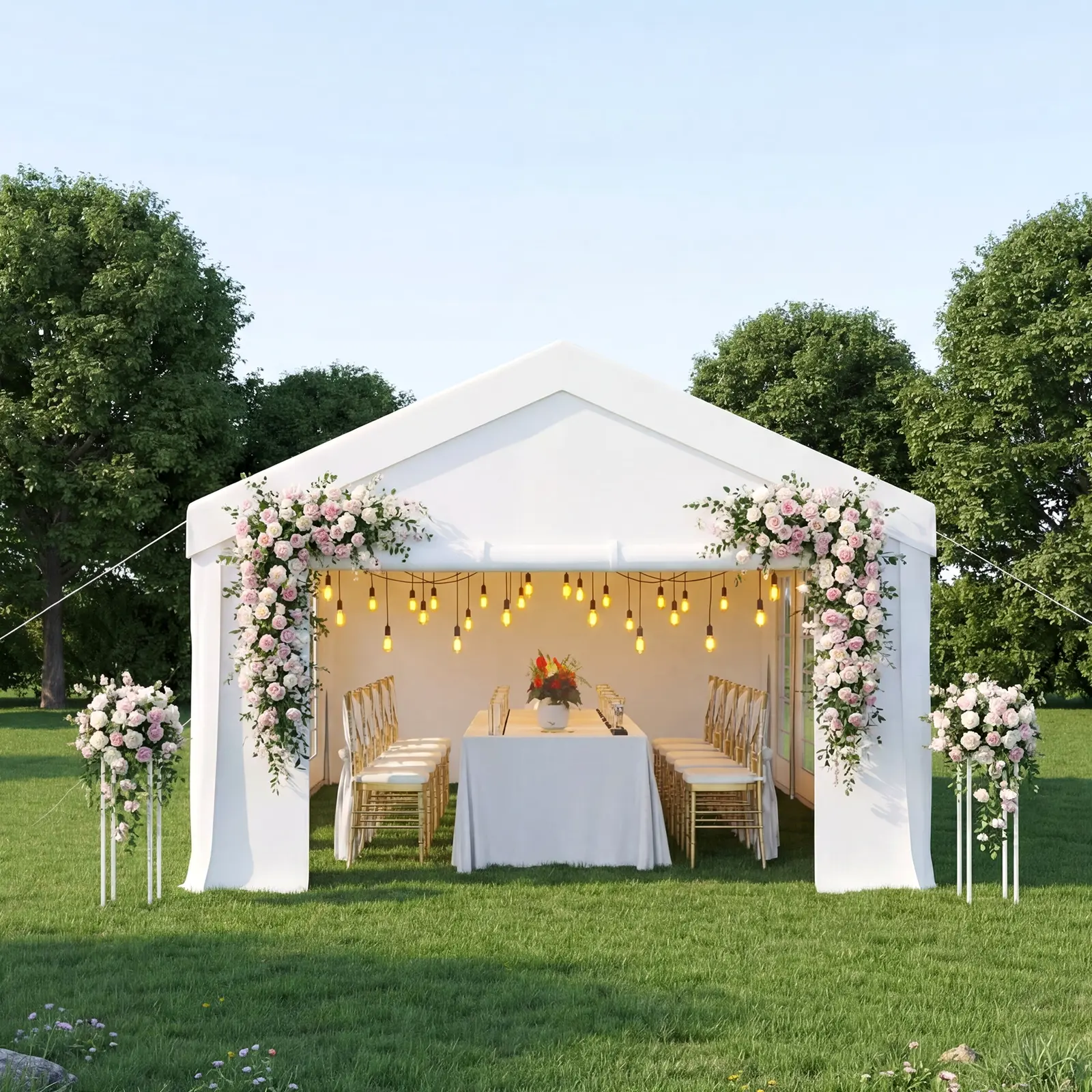 13x26 Party Tent, Heavy Duty Wedding Tent with Enhanced Galvanized Frame and Sidewalls & Built-in Sandbags, Waterproof Event Shelter for Outdoor Weddings, Birthday Parties, BBQ sun protection