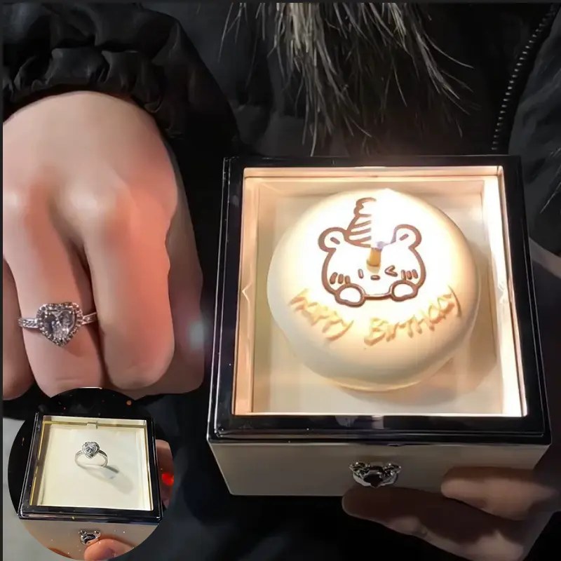 【Birthday Gift】Cake Surprise Box,Wishing Box,Ideal as birthday gifts for girlfriends, best friends, daughter and mom.(Including Wishing Box, Automatic Flip Gift Box, Love Necklace, Love Ring,Gift Bag