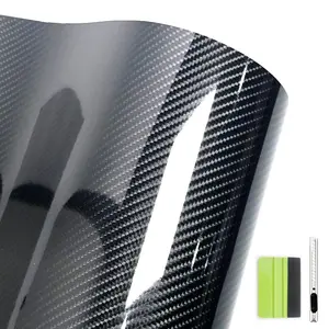 Carbon Fiber Vinyl Roll With Wrap Tools Accessories, 12inch x 5ft Universal Black Dry Carbon Fiber Wrap Car Door Edge Guards Detailing, Overlay Wrap Roll DIY 7D Protective Anti-Scratch Sticker