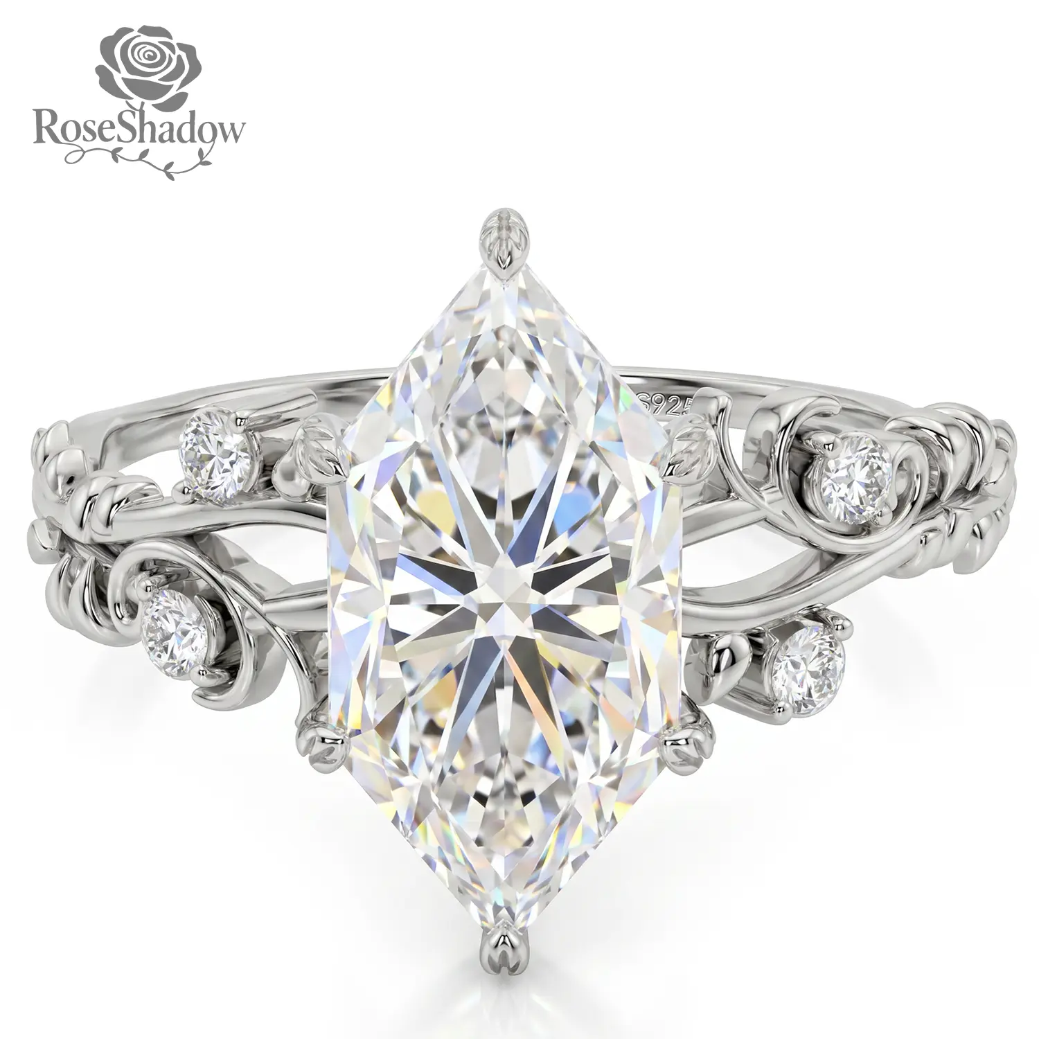 ROSESHADOW 2.5CT Dutch-Marquise Moissanite Engagement Rings for Women Handmade Nature-Inspired Vintage Style Ring Anniversary Promise Wedding Jewelry Gift