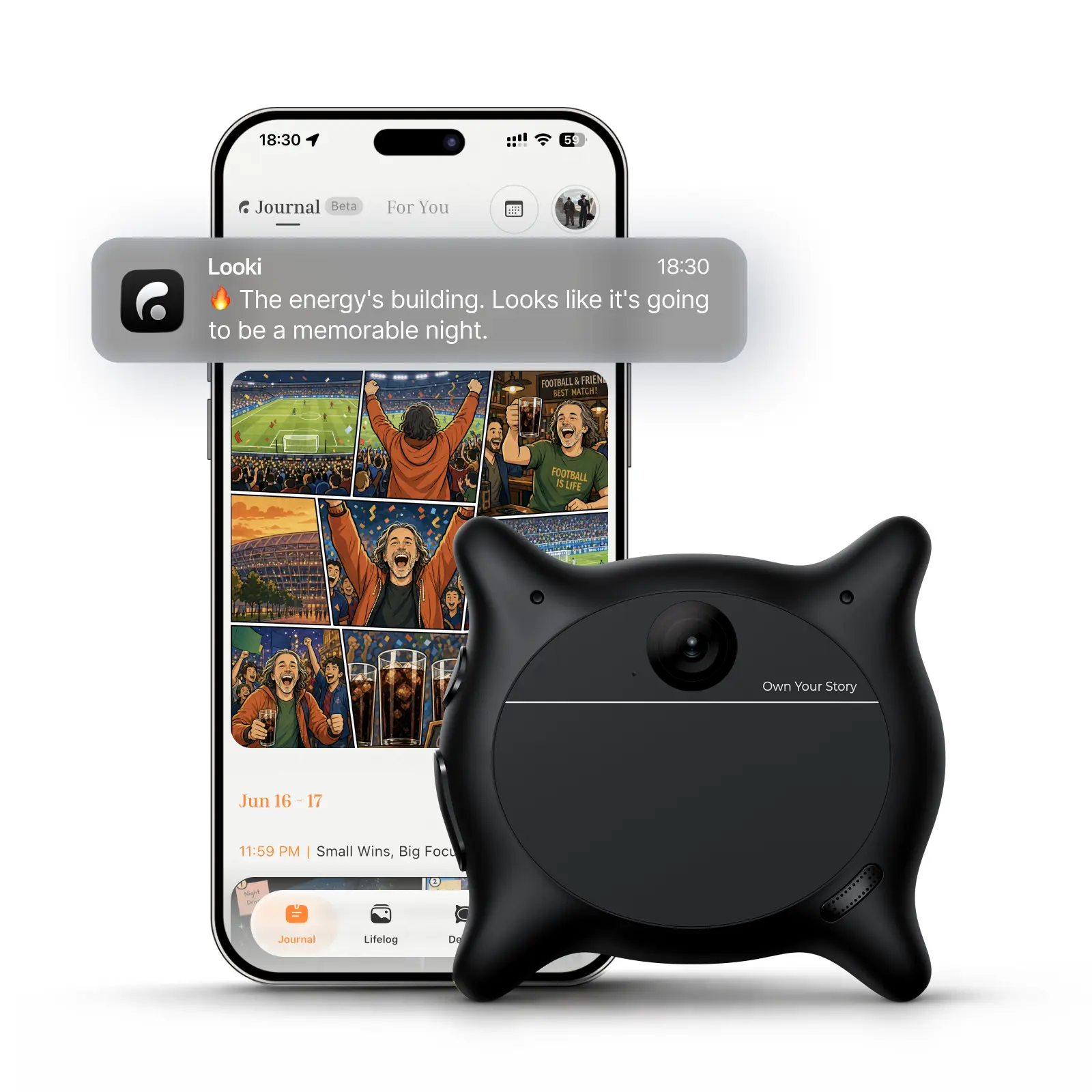 Looki L1 AI Multimodal Wearable for Life, 32g Lightweight Hands-Free Action Lifelogging Device with 1080P Video, 3 Mics, AI Vlogs & Comics, Proactive Intelligence, 32GB Privacy-First Storage （Black）