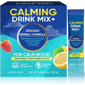 Organic Dietary Supplement Calming Powdered Drink Mix - Magnesium Glycinate, L-Theanine, Vitamin D, 16-Pack Strawberry Lemon Flavor, Non-GMO, Vegan, Supports Relaxation & Focus