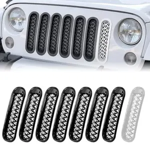 【Yzona】8PCS Grill Mesh Inserts Compatible with 2007-2018 Jeep JK Wrangler & Unlimited Wrangler Accessories, Front Grill Cover, Car Grill Mesh (7PCS Matte Black + 1PCS White)