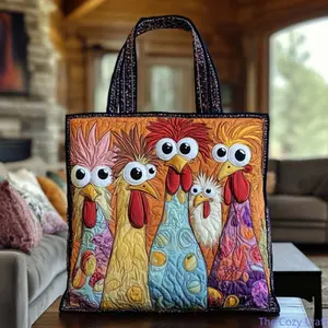 Bohemian 3D Digital Chicken Print Canvas Tote Bag, Stylish Handbag for Women, Lightweight & Durable Shopper Bag, Cute 3D Chicken Design, Spacious Canvas Bag for Everyday Use, Shopping, Beach, Travel, Work outdoorfun