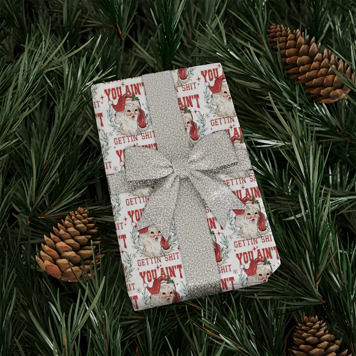 You aint getting shtt Funny Christmas Wrapping Paper Roll, Naughty Adult Rude Humor Gift Wrap, Xmas Cheeky Holiday Wrap for Women Men, Gag Gift Wrap for Christmas Party, Holiday, Birthday - cms10339