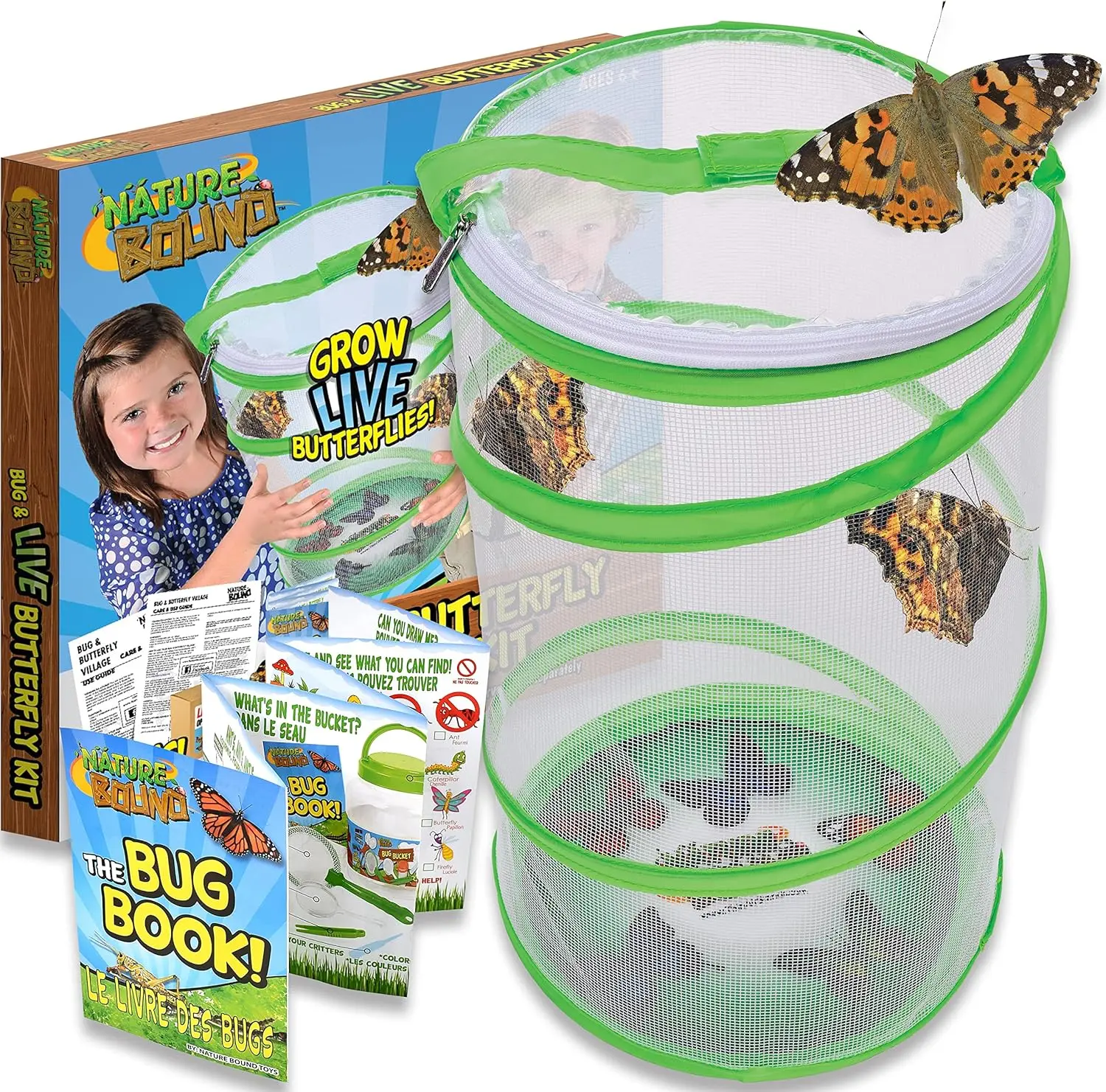 Nature Bound Butterfly Growing Kit - Unisex STEM Science Toy for Ages 6+, Easy to Use Educational Animals & Nature Project with Live Caterpillar Voucher, 13-in Tall Green Pop-Up Enclosure, Learning Guide, Sparks Natural Curiosity, Includes Voucher, 13-Inc