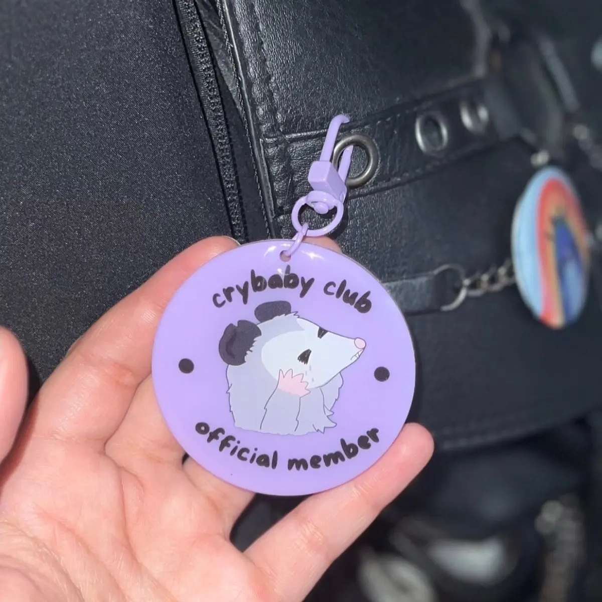 Crybaby Club Member Acrylic Keychain (2.5) |Cute Crying Possum Charm, Sad Crybaby Opossum Acrylic Charm, Kawaii Purple Trash Cat Charms obsession
