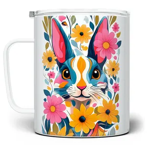 LOFTIPOP Floral Bunny Rabbit Mug, Cute Bohemian Animal Lover Cup, Spring Easter Gifts, Designed and Printed in the USA by Loftipop