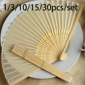 Silk Hand Fan Set, Decorative Plain Fabric Fan, Wedding Gift, Foldable Bamboo Fan, DIY Desktop Hanging Ornament, Elegant and Practical, Decoration